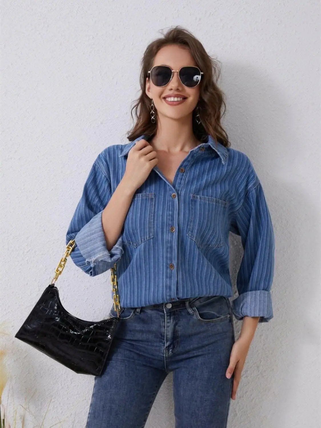 Stylish striped denim shirt - Love Salve 