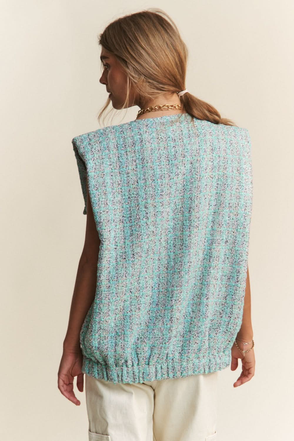 Stylish tweed padded shoulder vest - Love Salve 