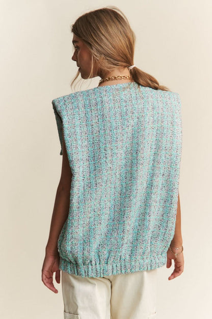 Stylish tweed padded shoulder vest - Love Salve 