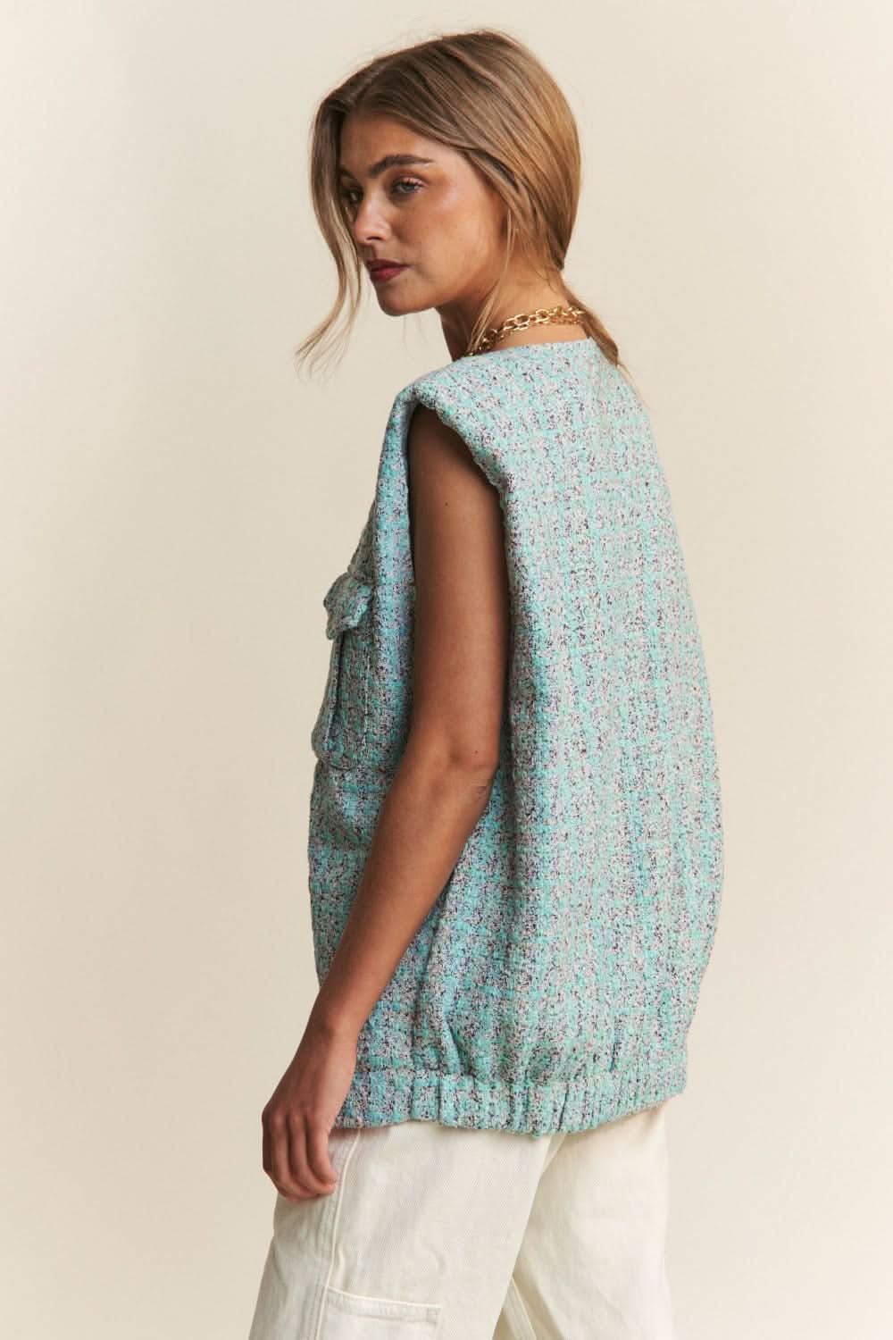 Stylish tweed padded shoulder vest - Love Salve 