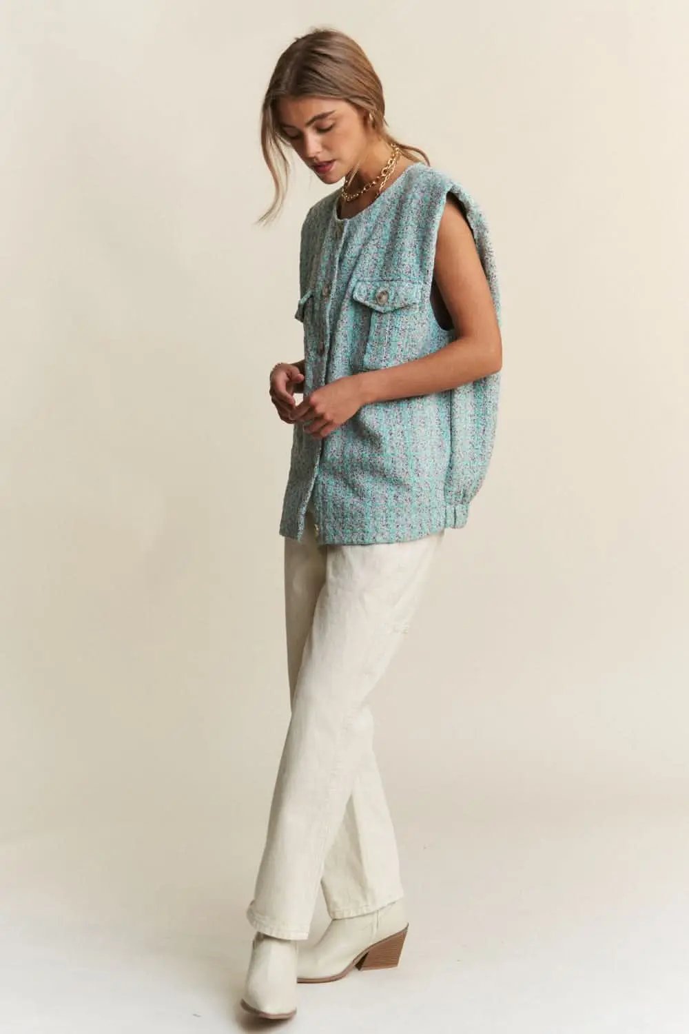 Stylish tweed padded shoulder vest - Love Salve 