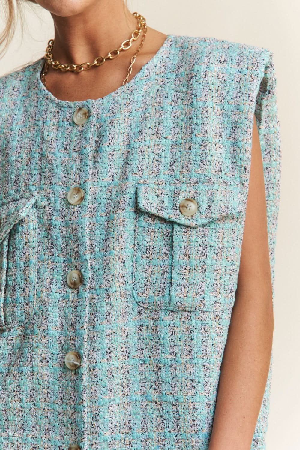 Stylish tweed padded shoulder vest - Love Salve 