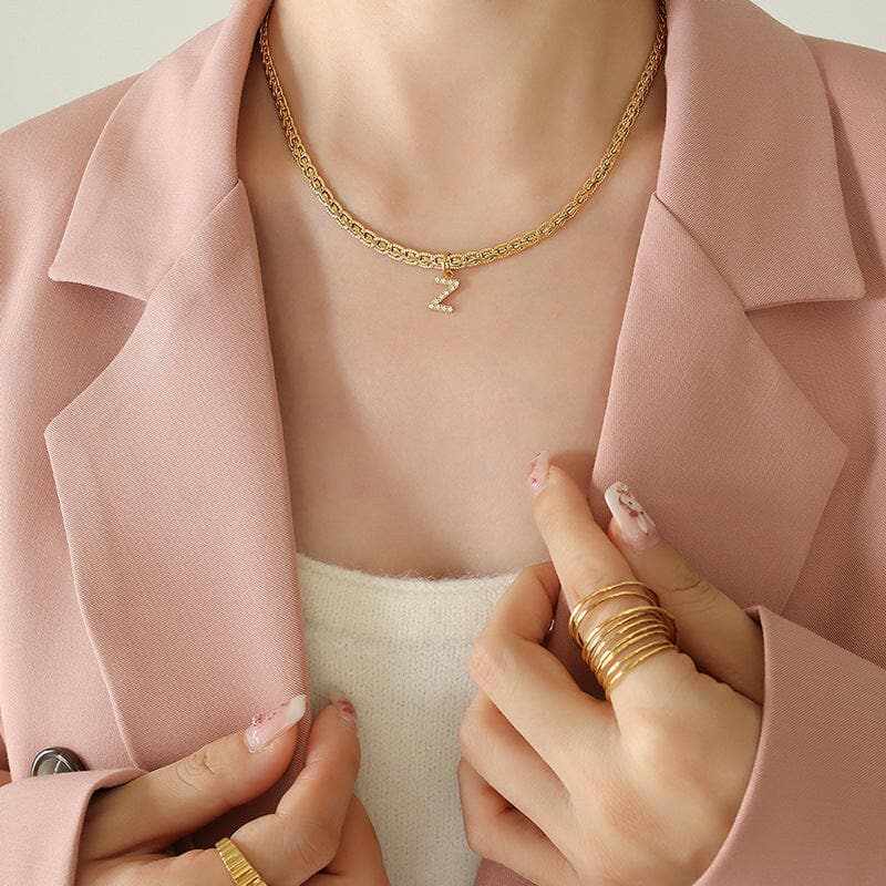 Stylish zircon letter pendant necklace - Love Salve 