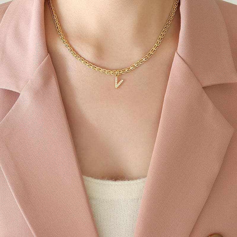 Stylish zircon letter pendant necklace - Love Salve 