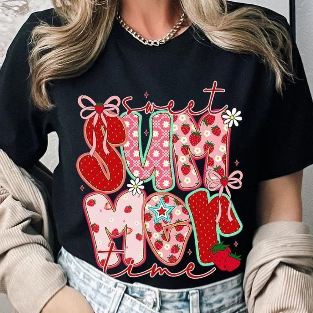 Model enjoying a sunny day in the Adorb.co Sweet Summertime Tee, a perfect trendy top for a casual aesthetic.