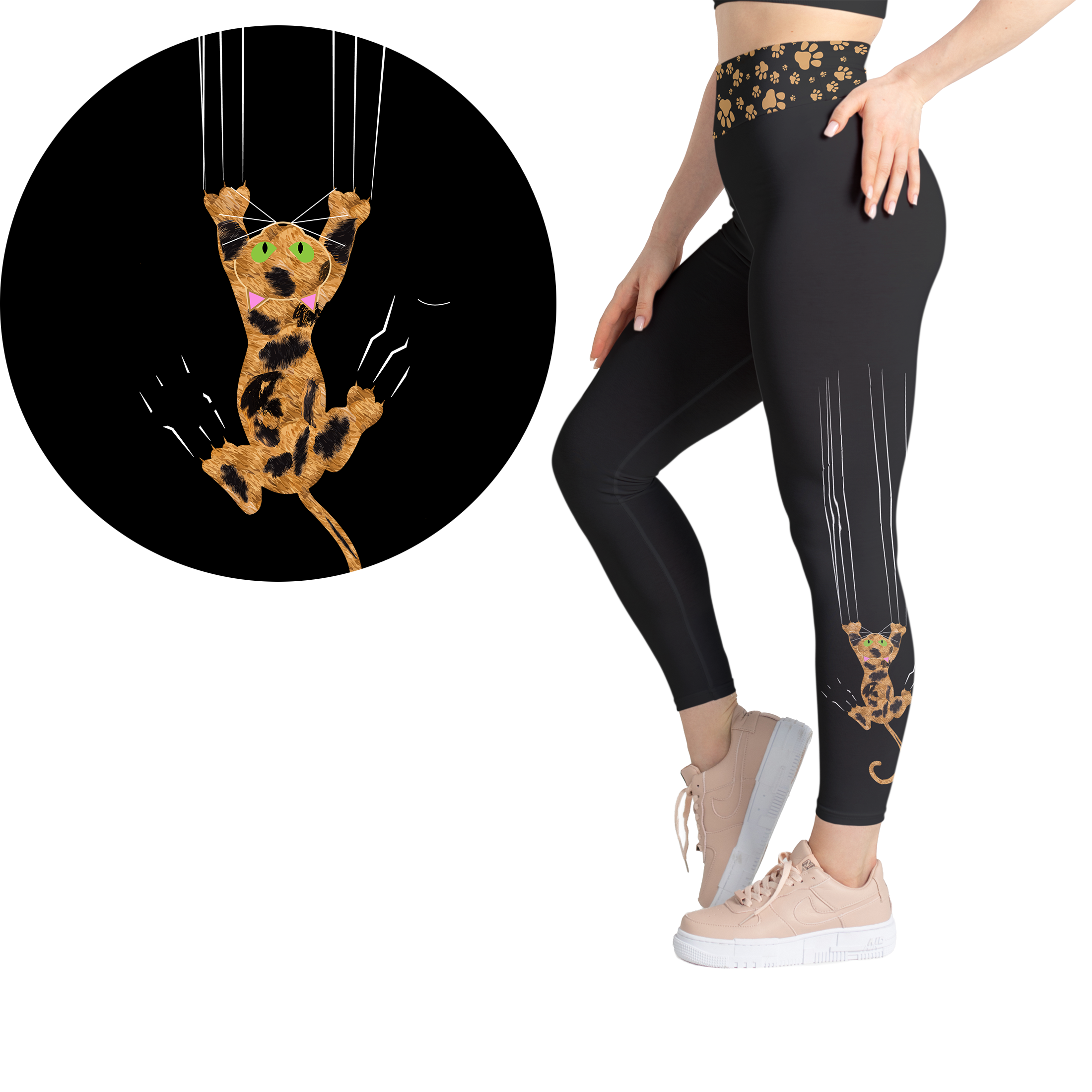 Patchwork Paws Tortoiseshell Scratch Kitty Leggings- Full Length or Capri  Pockets -Pre Order