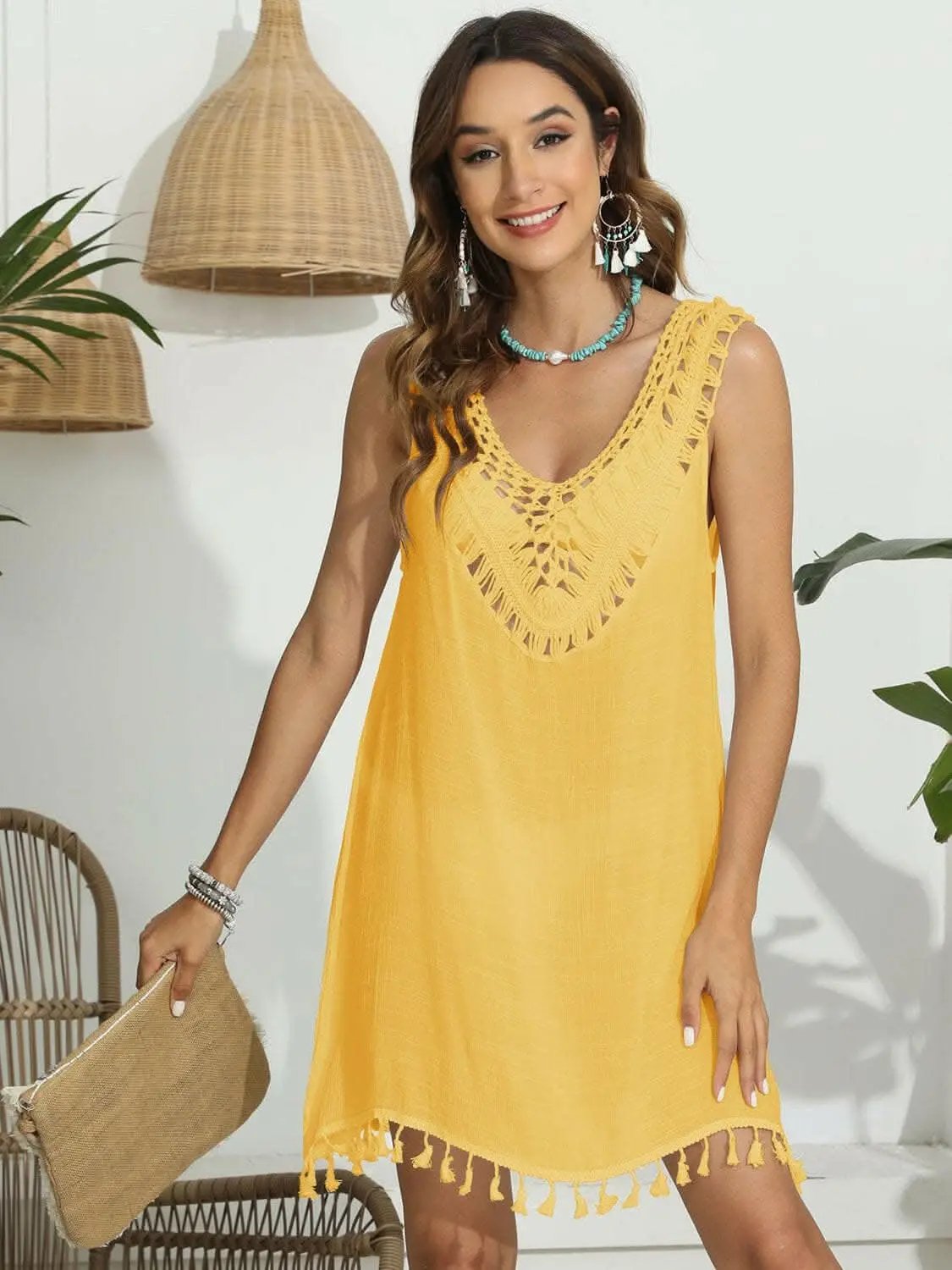 Tassel scoop neck cover-up - Love Salve 