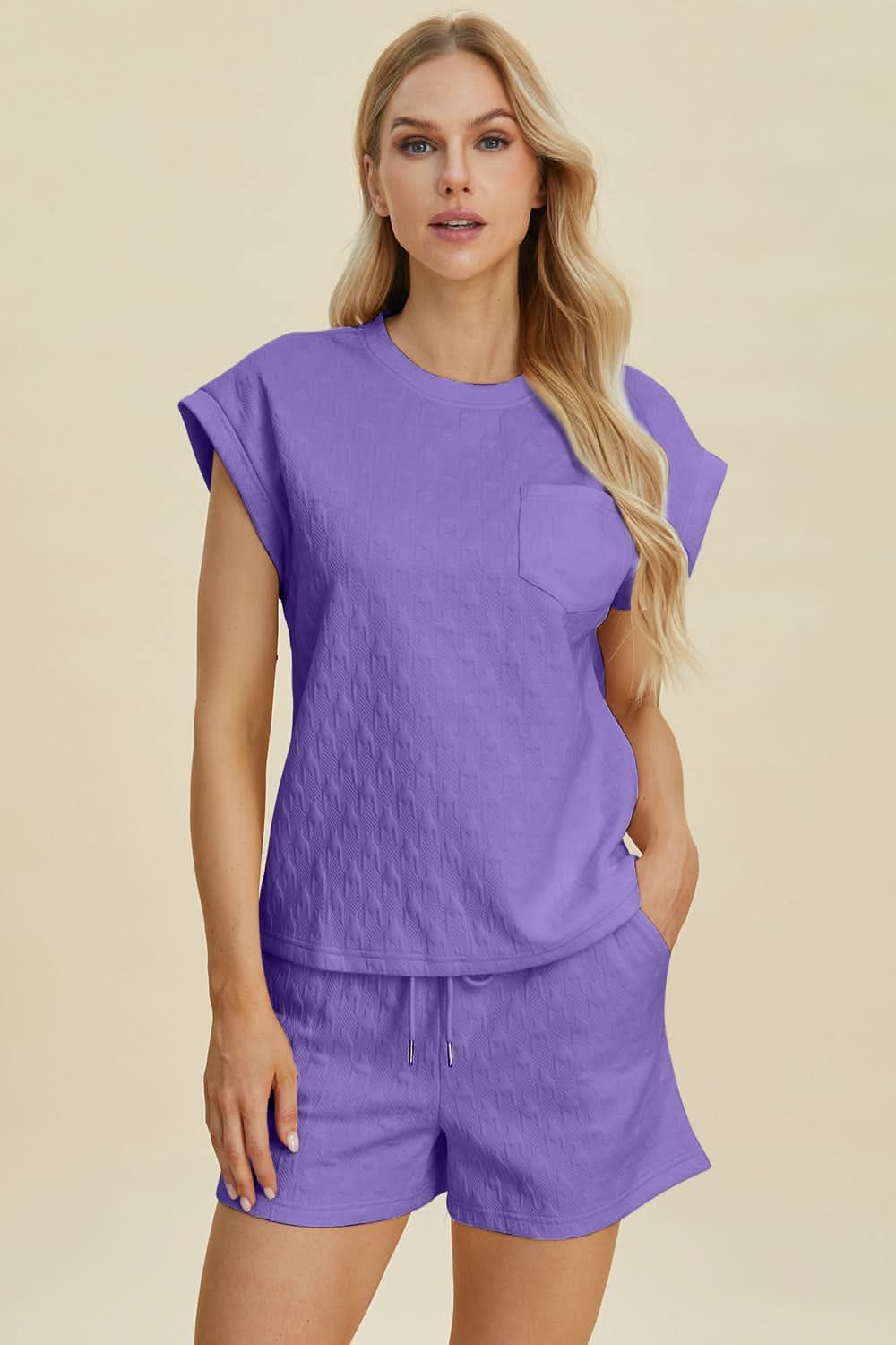 Textured Top and Shorts Set - Love Salve 