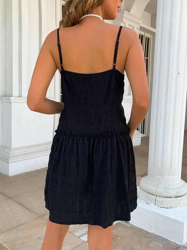 Textured V-neck ruffle hem dress - Love Salve 