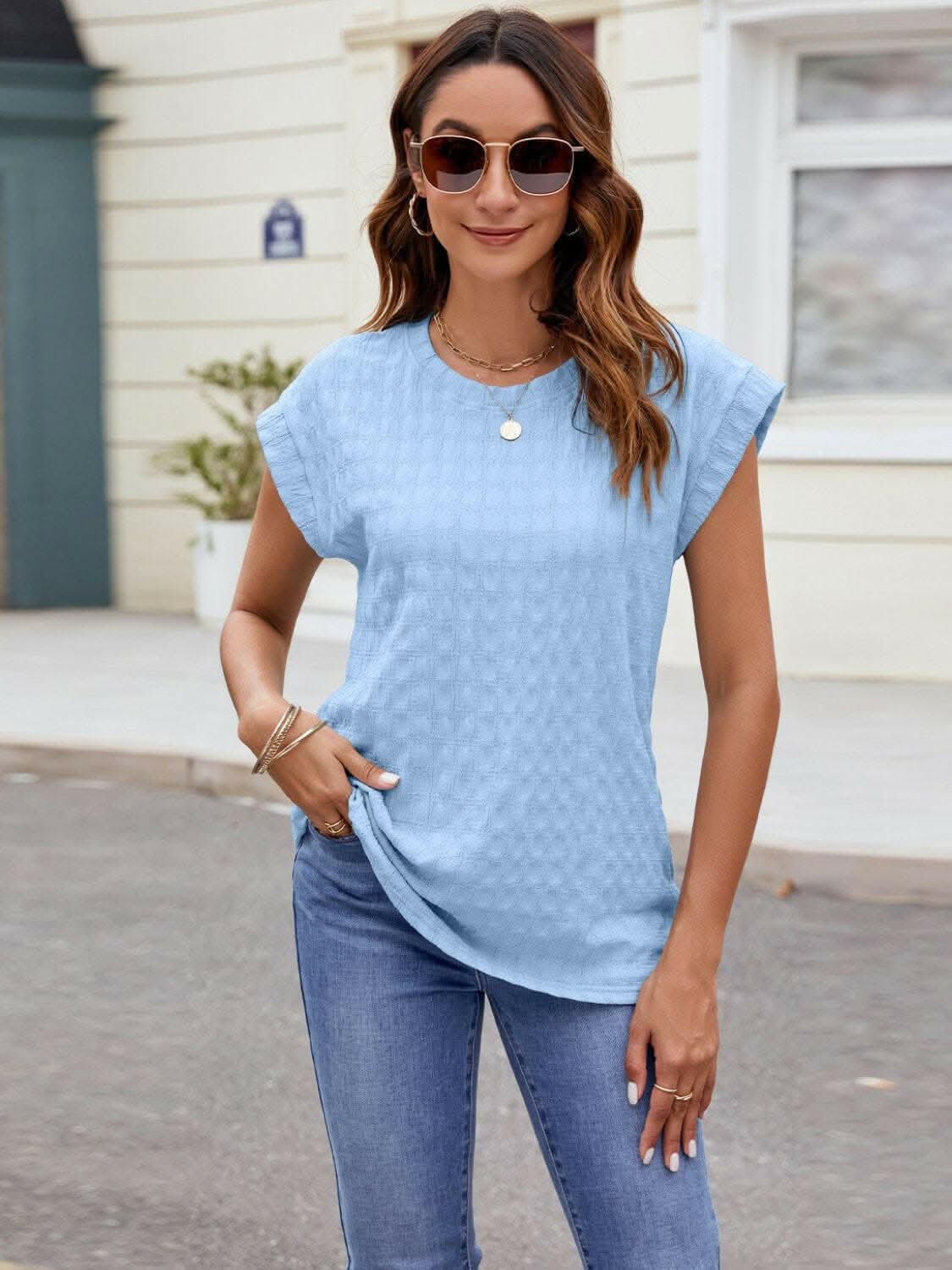 Textured cap sleeve t-shirt - Love Salve 