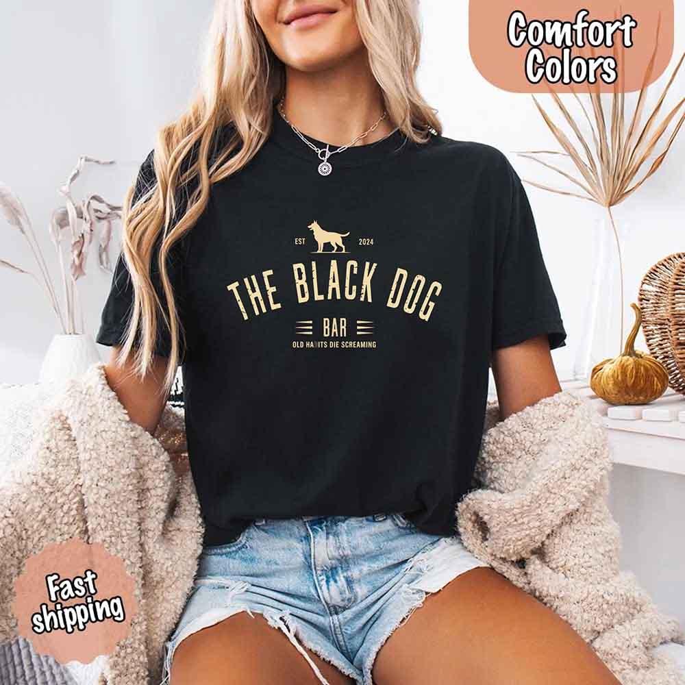 Back view of the Adorb Custom Tees The Black Dog Comfort Colors Concert Tee, emphasizing the relaxed fit and quality construc