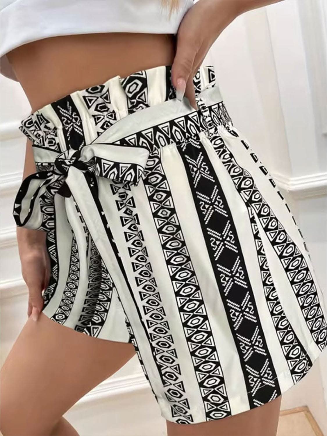 Tied sheer geometric shorts - S to XL 