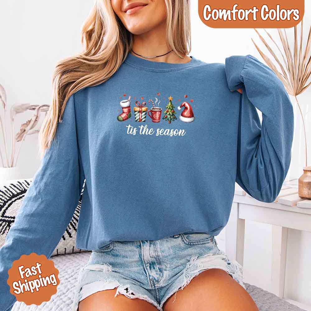 Tis The Season Comfort Colors Long Sleeve Christmas Shirt Adorb Custom Tees