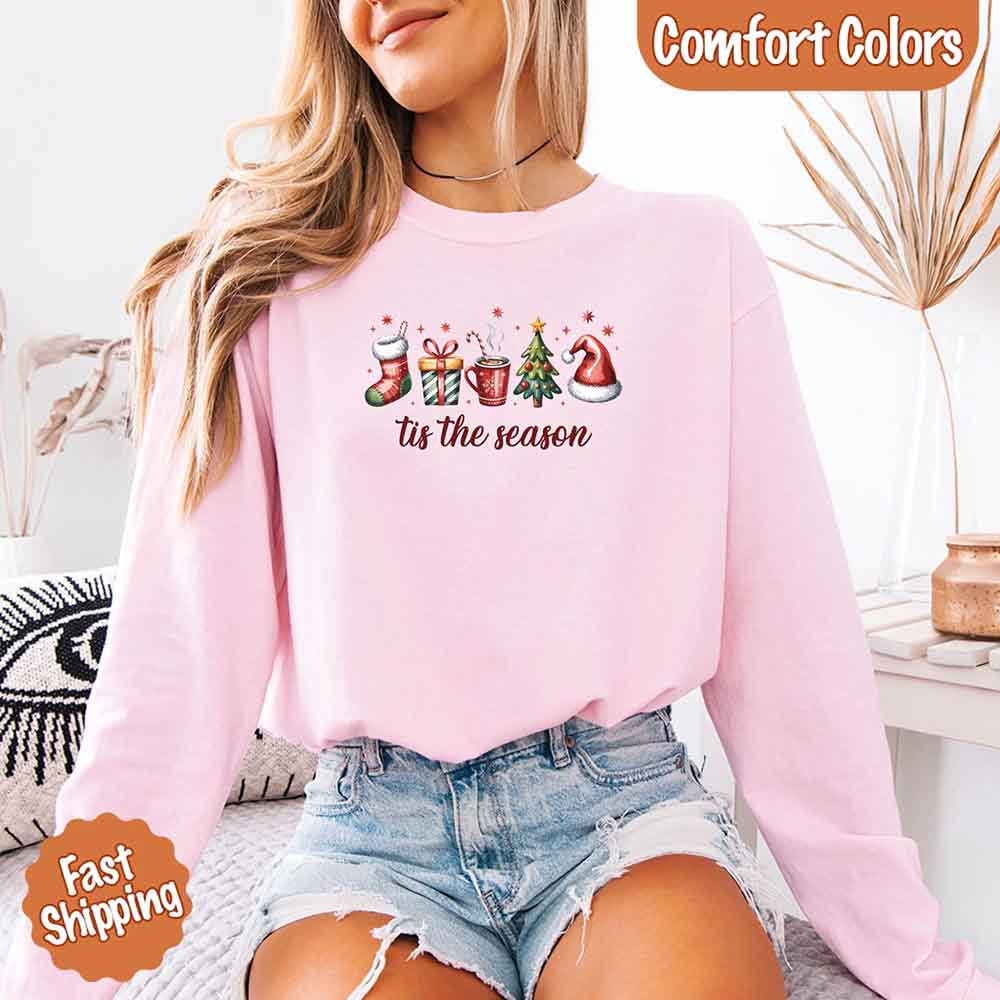 Tis The Season Comfort Colors Long Sleeve Christmas Shirt Adorb Custom Tees