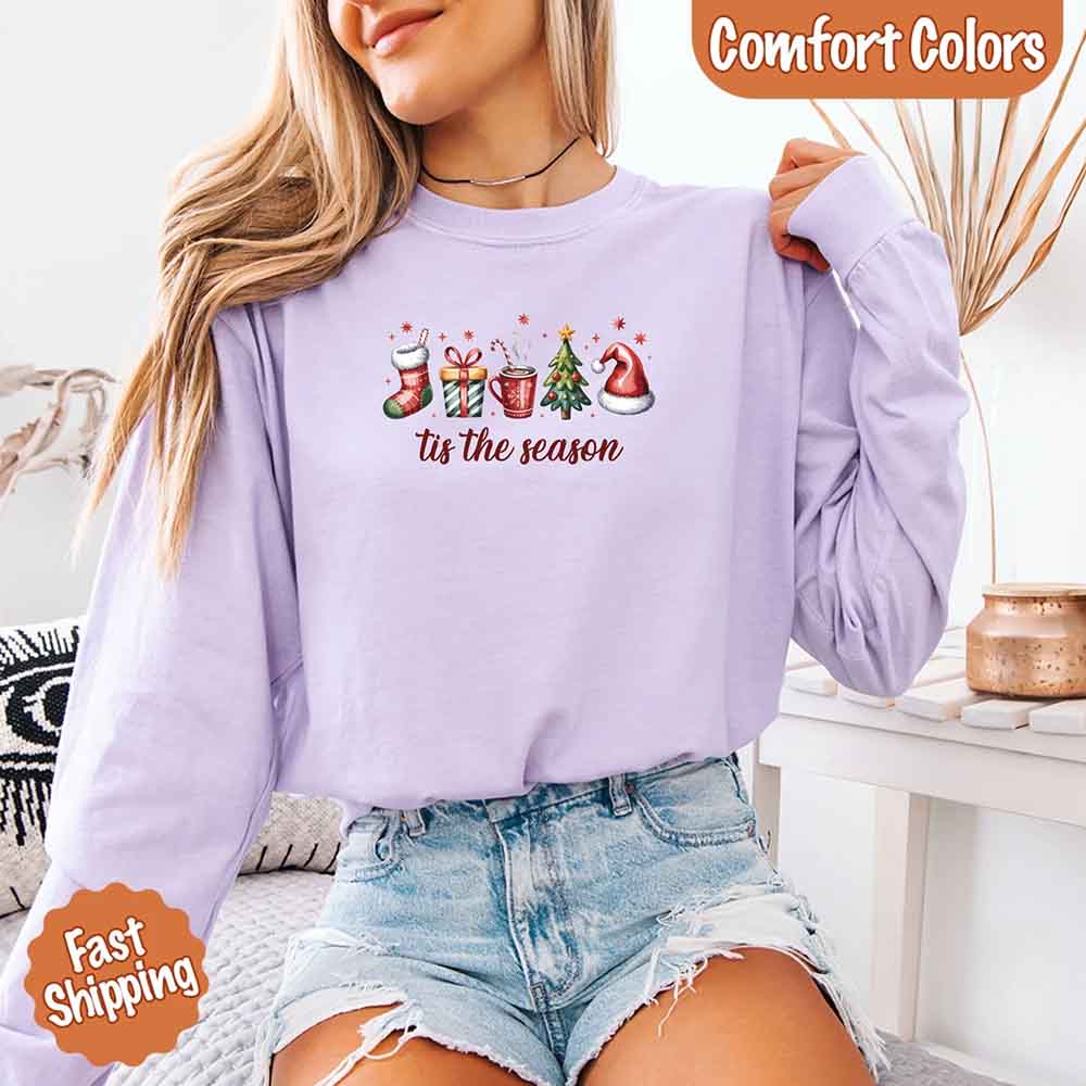 Tis The Season Comfort Colors Long Sleeve Christmas Shirt Adorb Custom Tees
