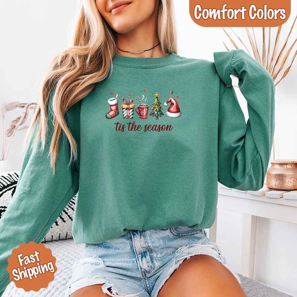Tis The Season Comfort Colors Long Sleeve Christmas Shirt Adorb Custom Tees