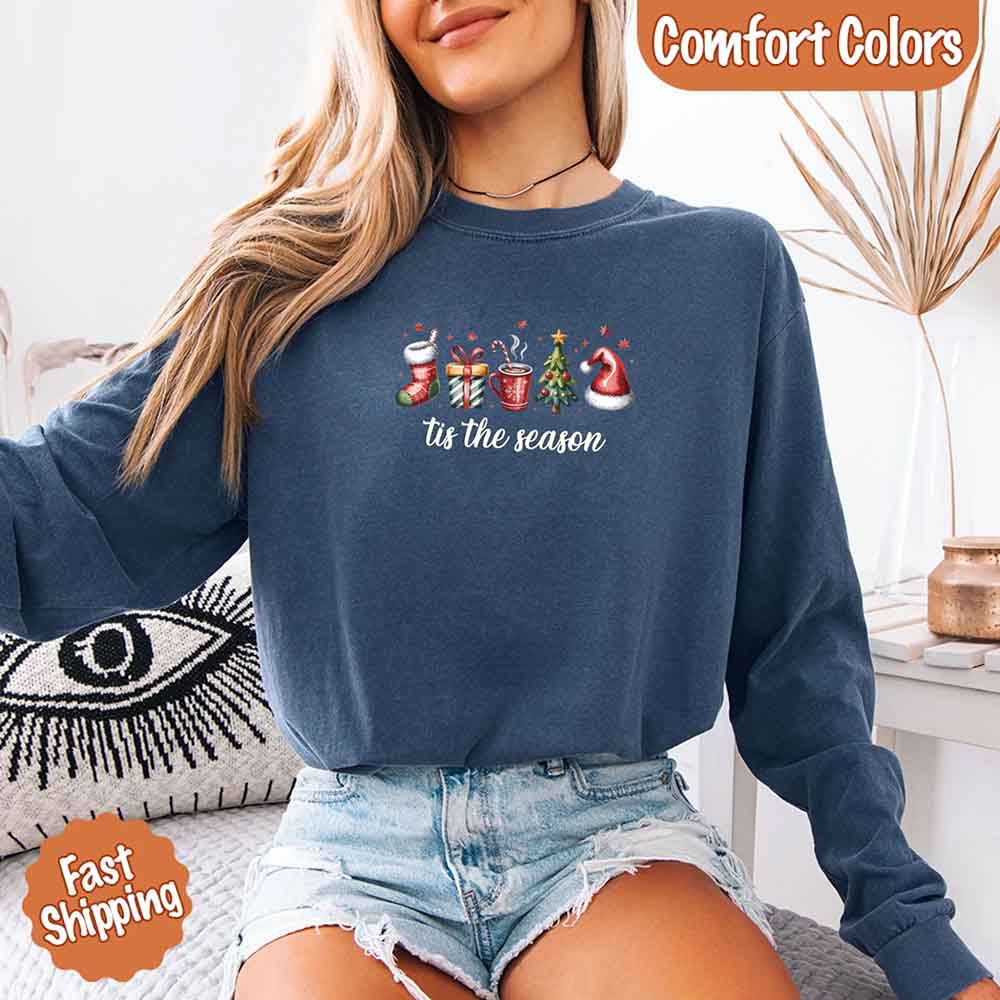 Tis The Season Comfort Colors Long Sleeve Christmas Shirt Adorb Custom Tees
