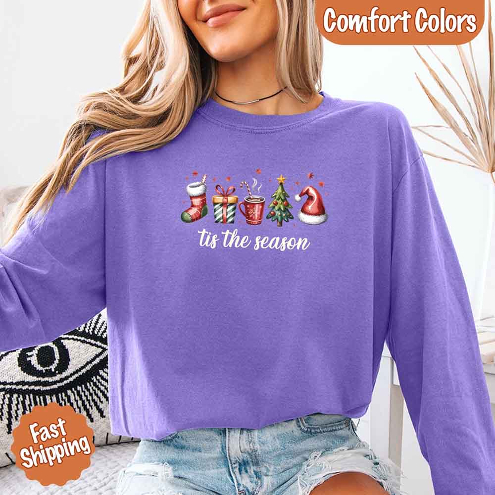 Tis The Season Comfort Colors Long Sleeve Christmas Shirt Adorb Custom Tees
