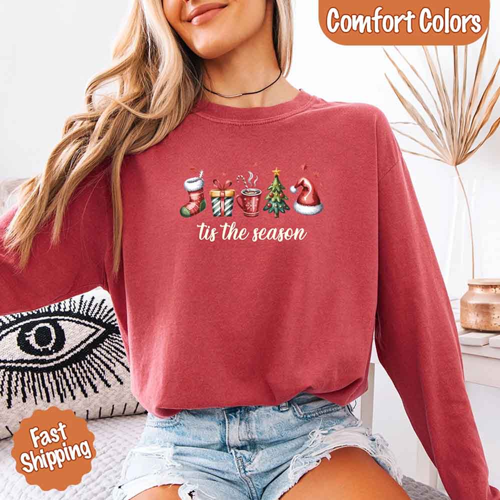 Tis The Season Comfort Colors Long Sleeve Christmas Shirt Adorb Custom Tees
