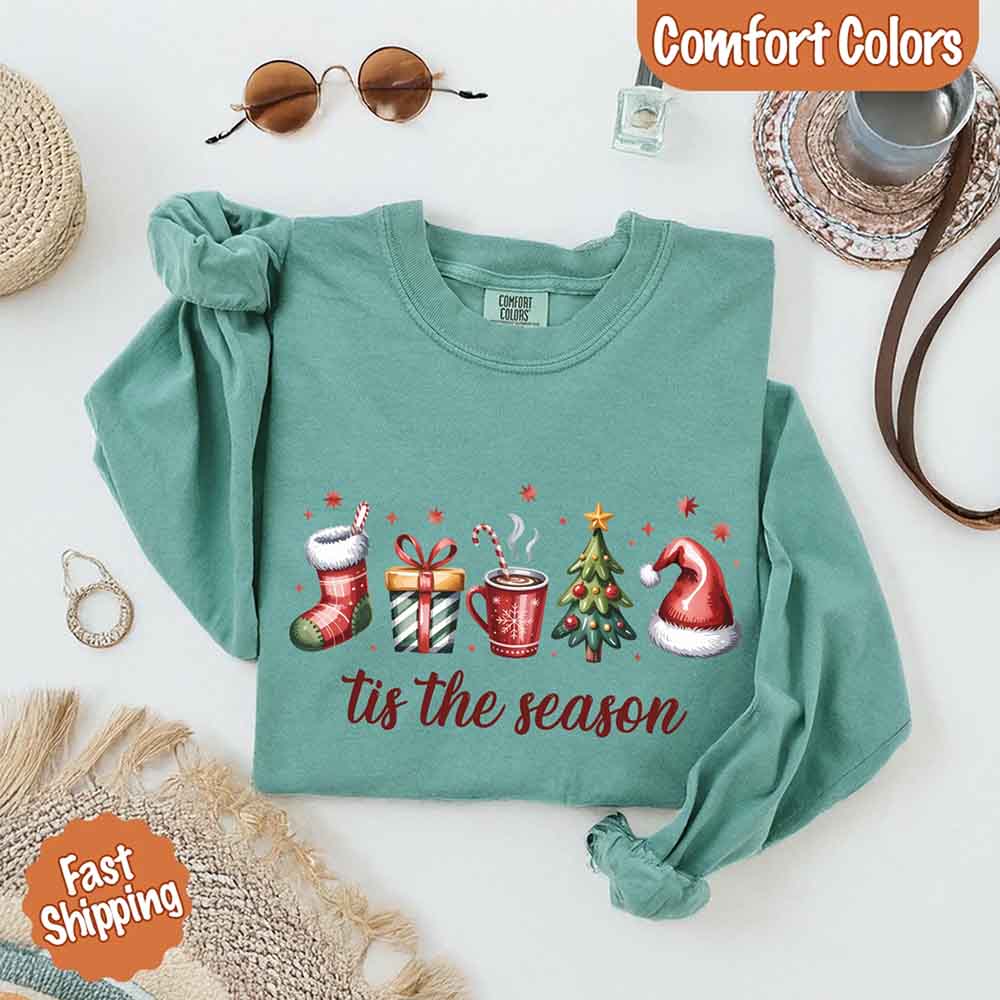 Tis The Season Comfort Colors Long Sleeve Christmas Shirt Adorb Custom Tees