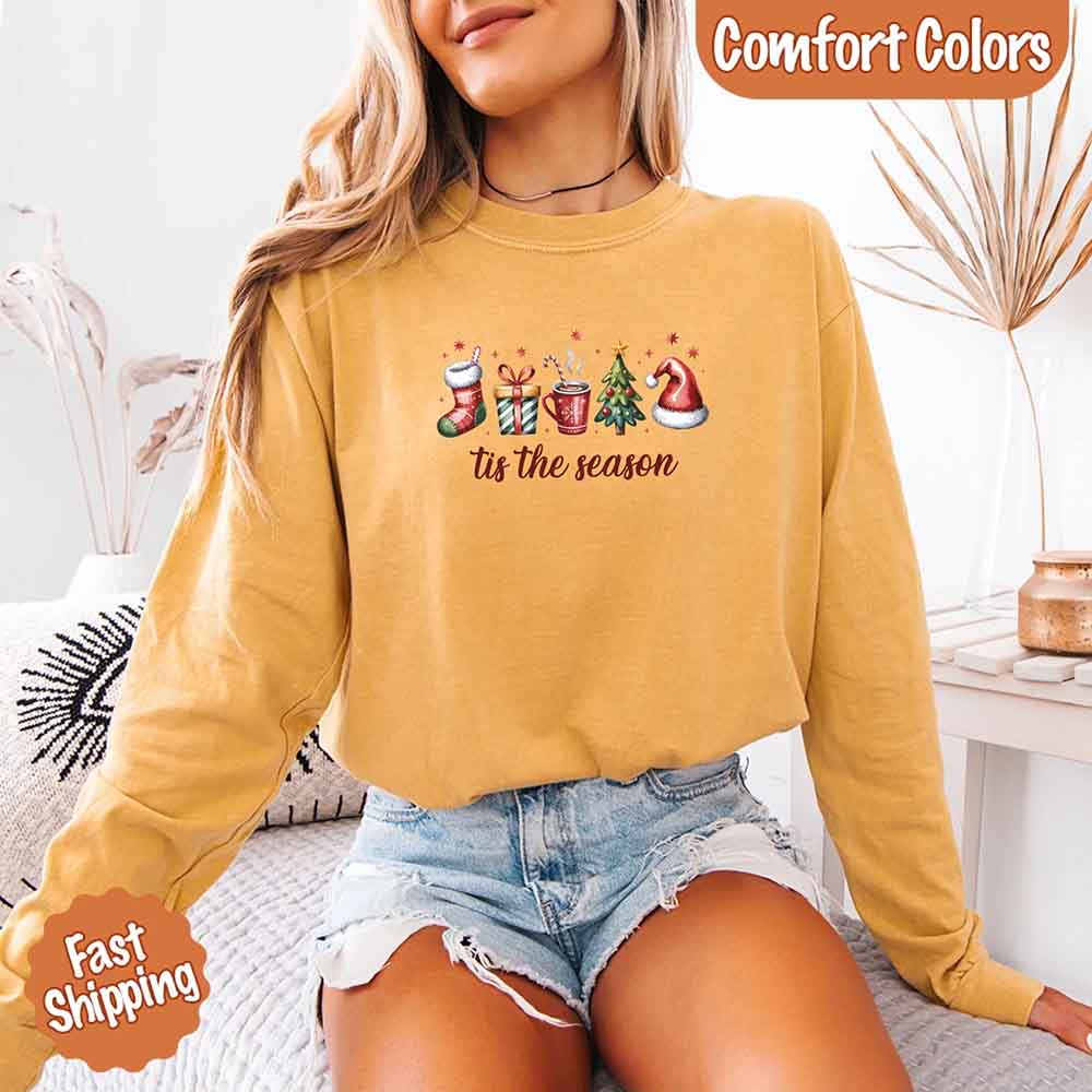 Tis The Season Comfort Colors Long Sleeve Christmas Shirt Adorb Custom Tees