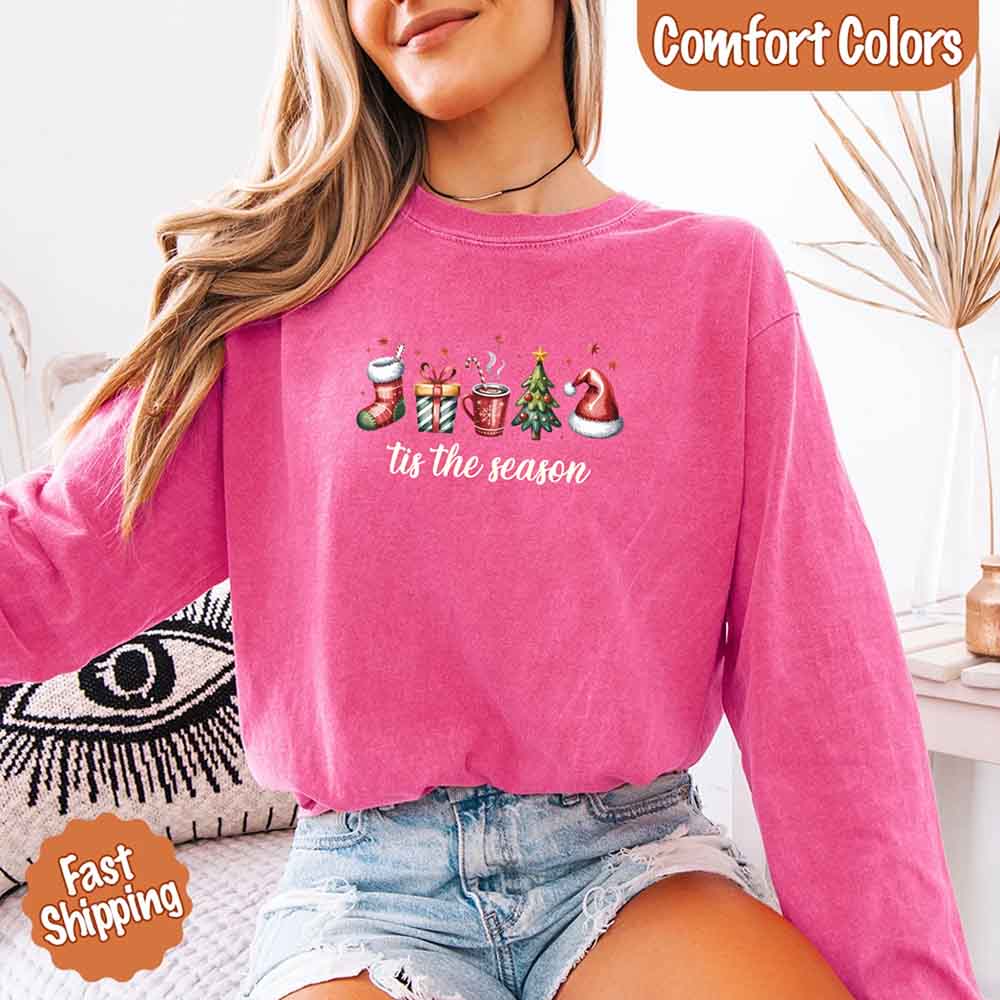 Tis The Season Comfort Colors Long Sleeve Christmas Shirt Adorb Custom Tees