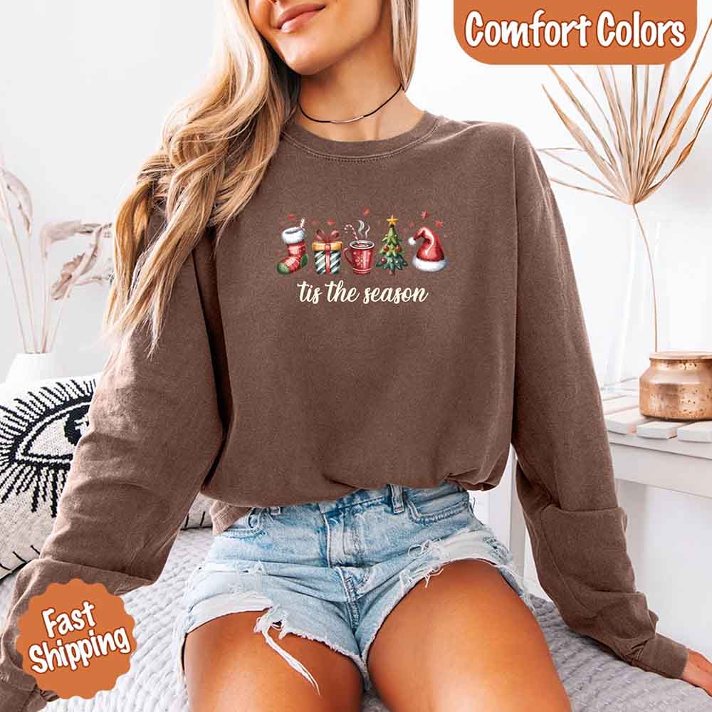 Tis The Season Comfort Colors Long Sleeve Christmas Shirt Adorb Custom Tees