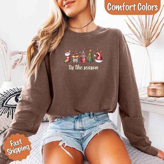 Tis The Season Comfort Colors Long Sleeve Christmas Shirt Adorb Custom Tees
