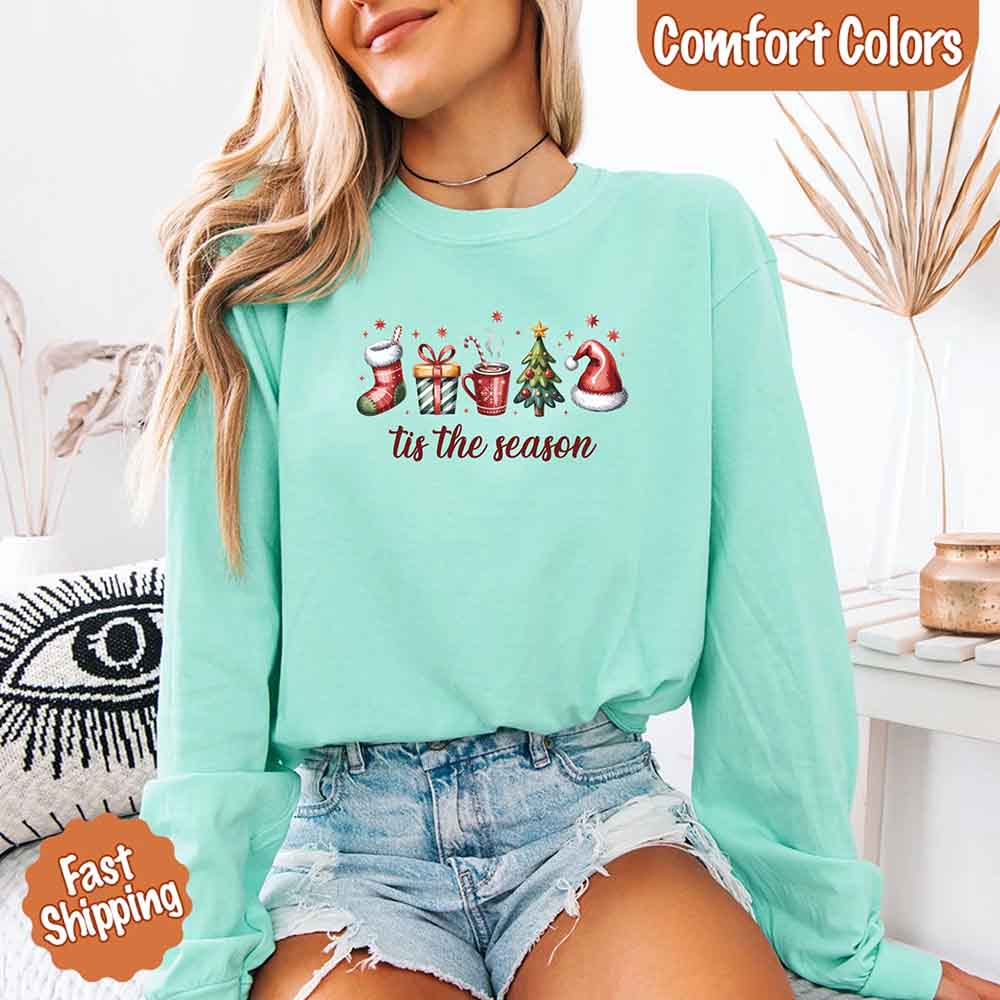Tis The Season Comfort Colors Long Sleeve Christmas Shirt Adorb Custom Tees