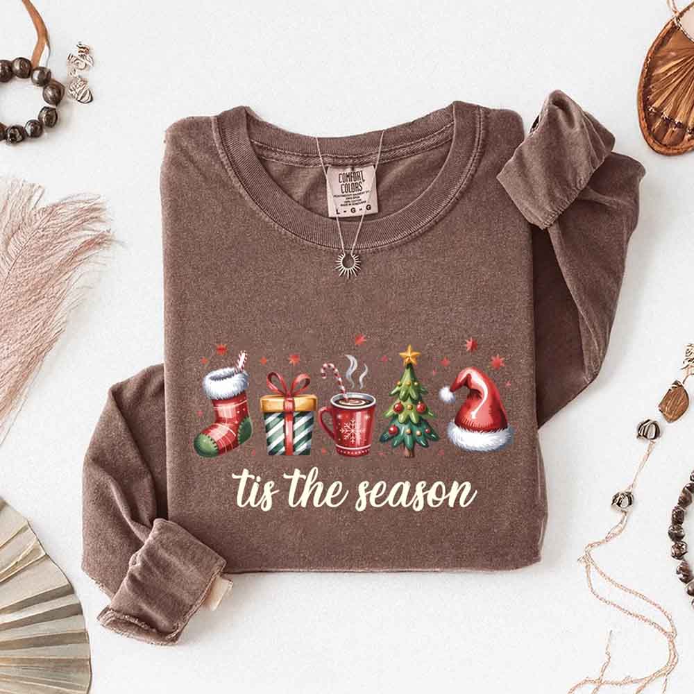 Tis The Season Comfort Colors Long Sleeve Christmas Shirt Adorb Custom Tees