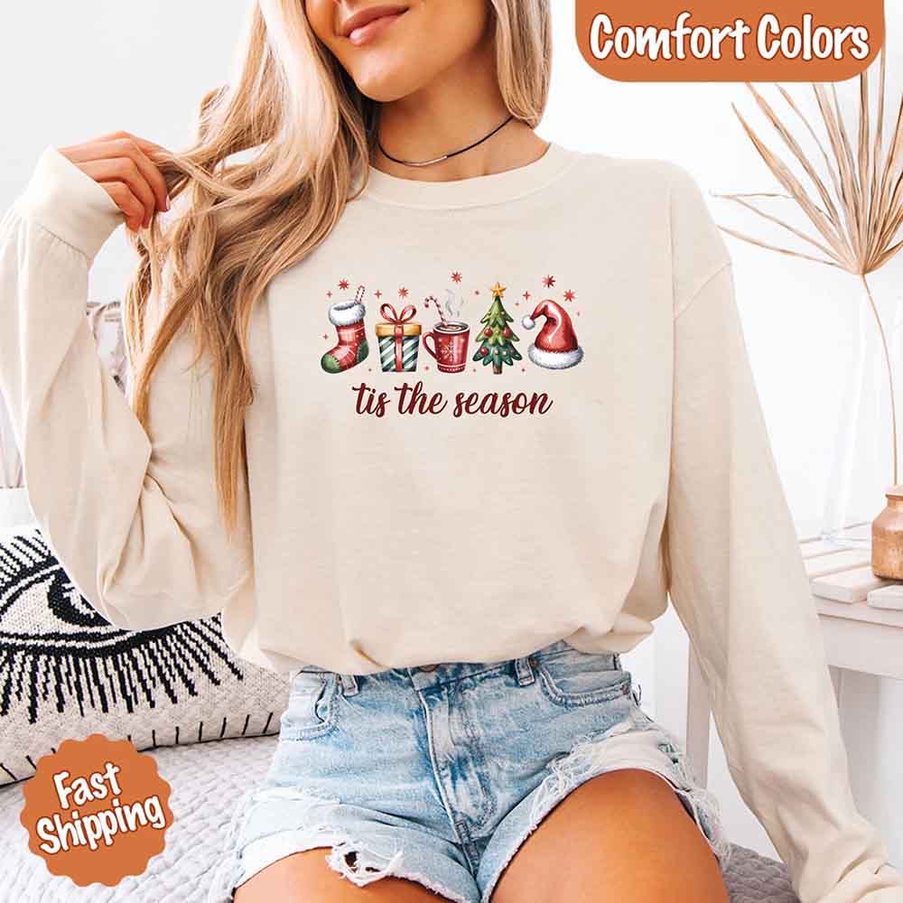 Tis The Season Comfort Colors Long Sleeve Christmas Shirt Adorb Custom Tees