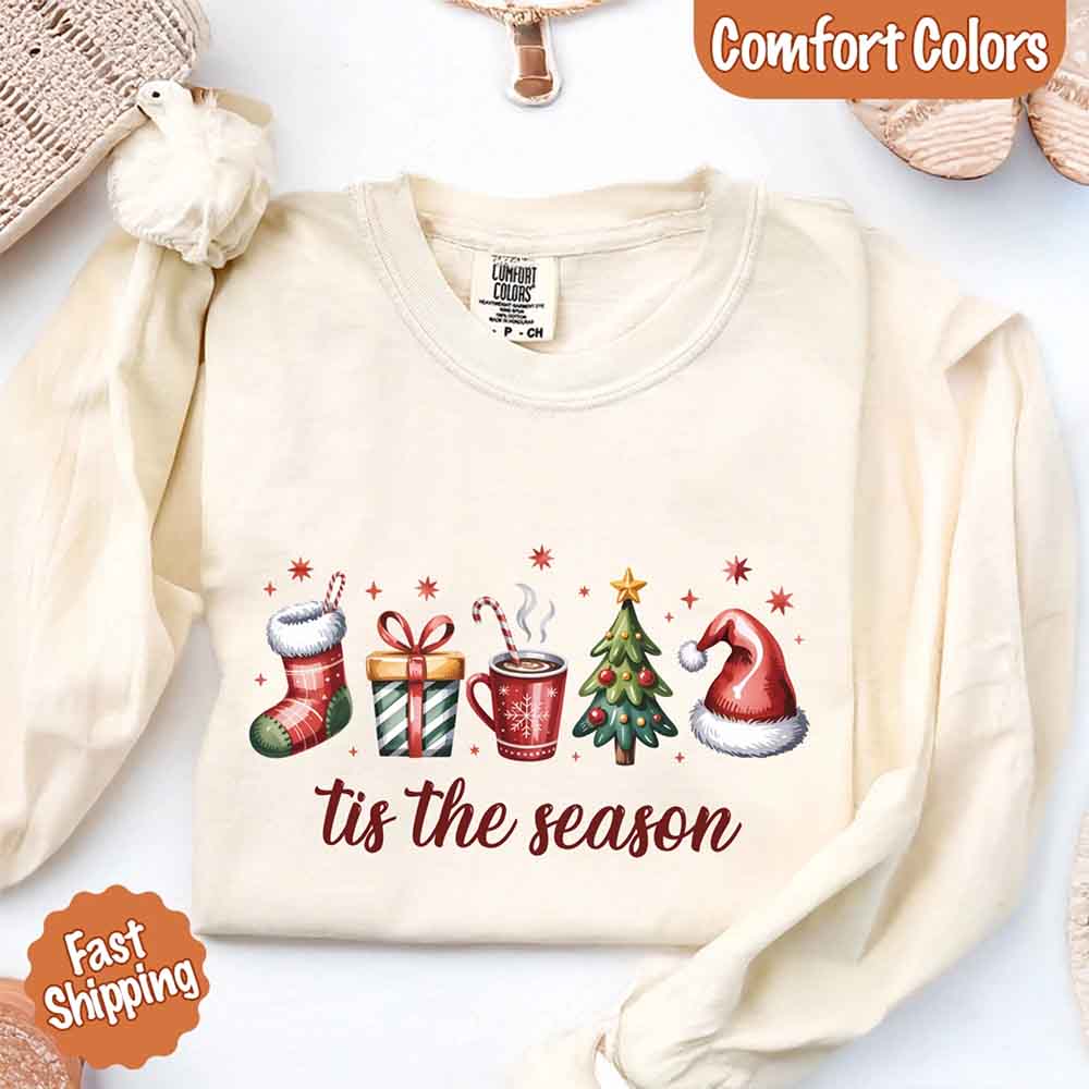 Tis The Season Comfort Colors Long Sleeve Christmas Shirt Adorb Custom Tees