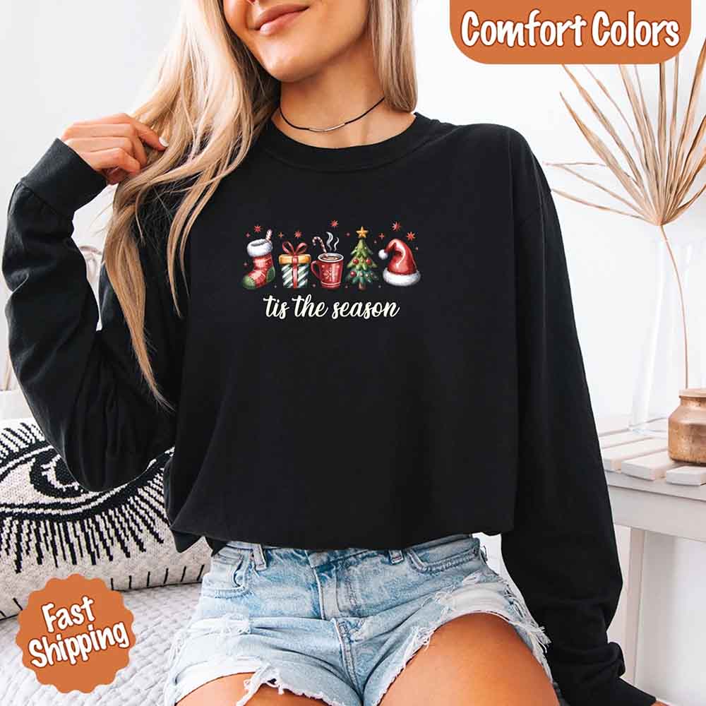 Tis The Season Comfort Colors Long Sleeve Christmas Shirt Adorb Custom Tees