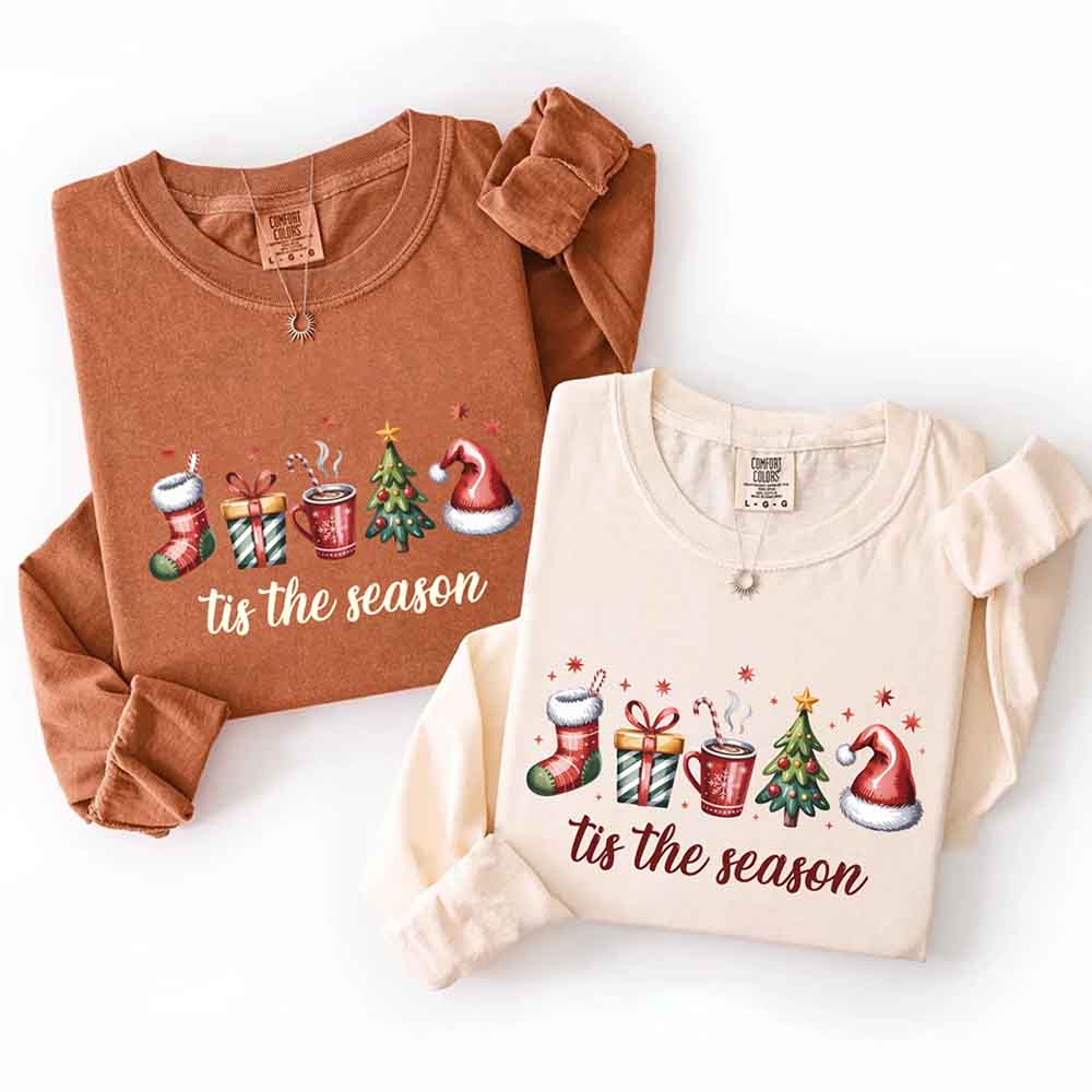 Tis The Season Comfort Colors Long Sleeve Christmas Shirt Adorb Custom Tees