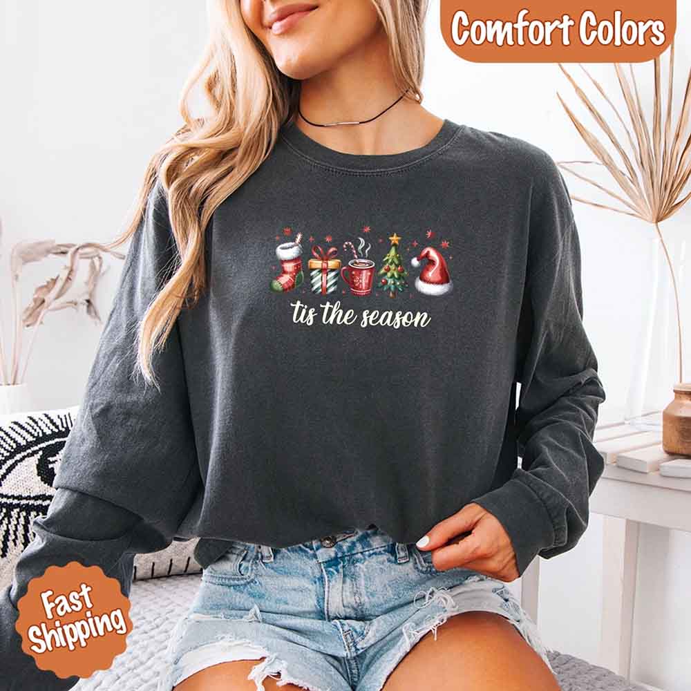 Tis The Season Comfort Colors Long Sleeve Christmas Shirt Adorb Custom Tees