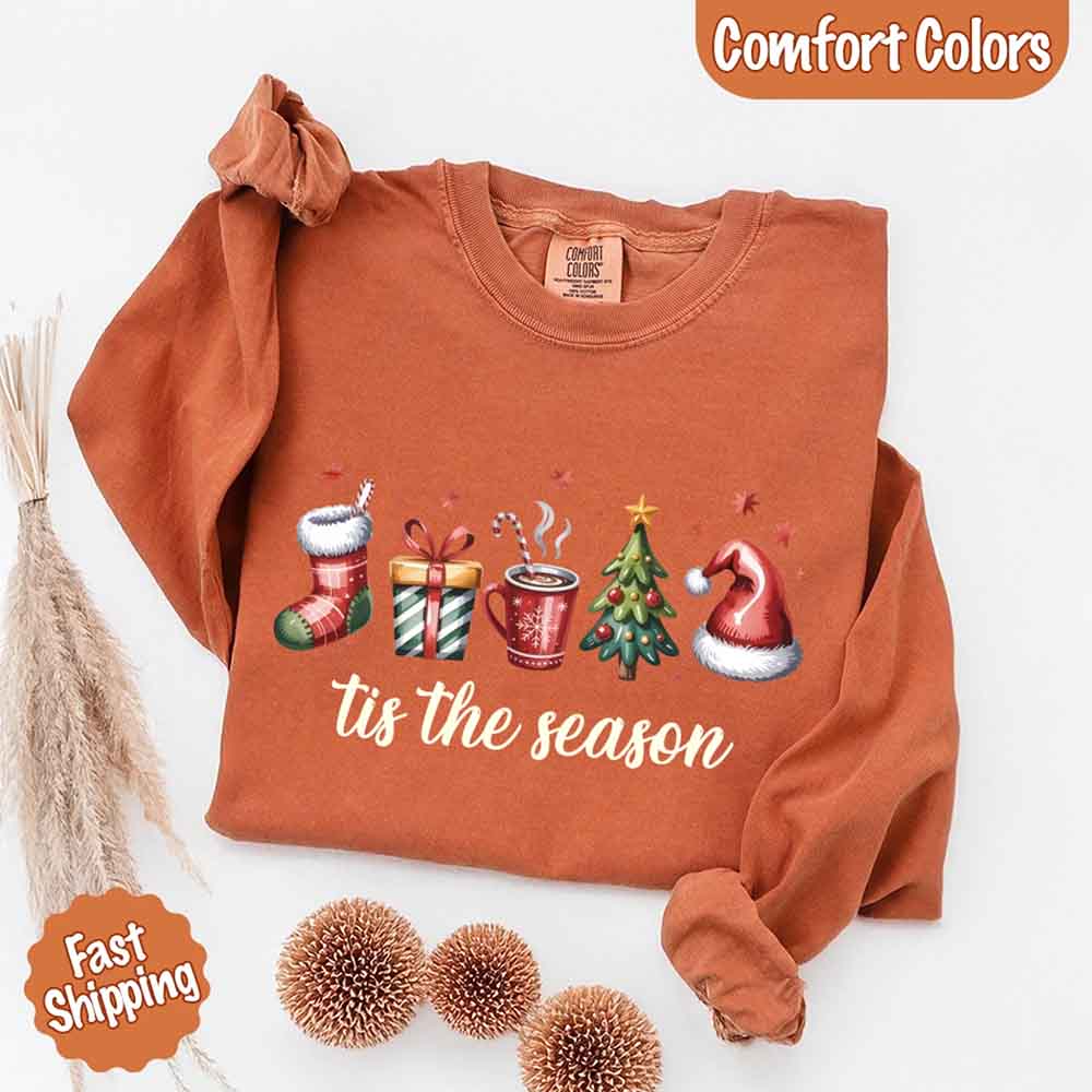 Tis The Season Comfort Colors Long Sleeve Christmas Shirt Adorb Custom Tees