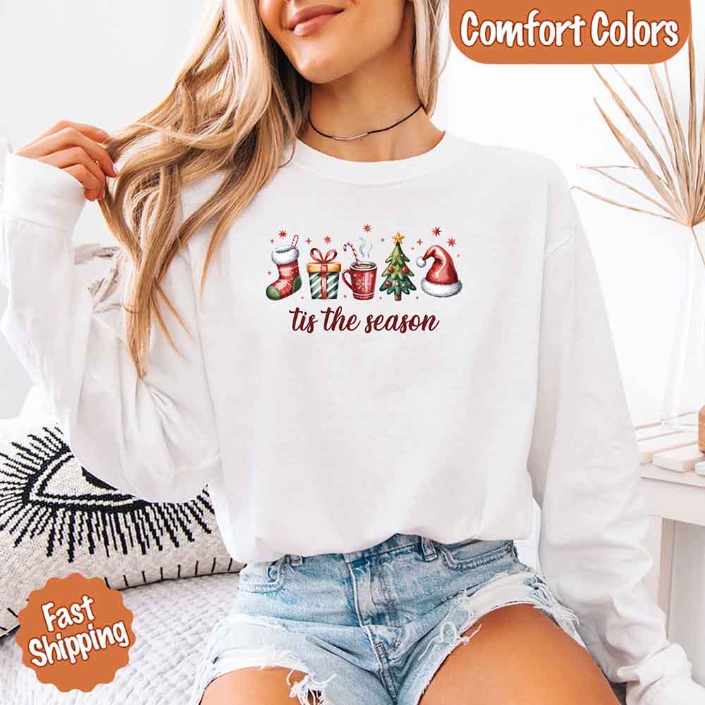 Tis The Season Comfort Colors Long Sleeve Christmas Shirt Adorb Custom Tees