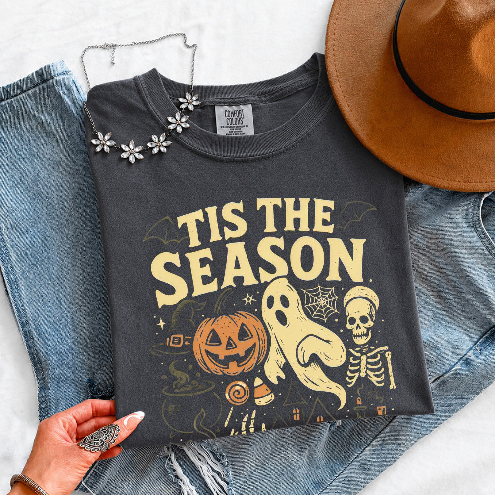 Tis The Season Halloween Comfort Colors Shirt Spooky Ghost Pumpkin Graphic