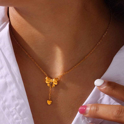 Titanium steel gold bow necklace - Love Salve 