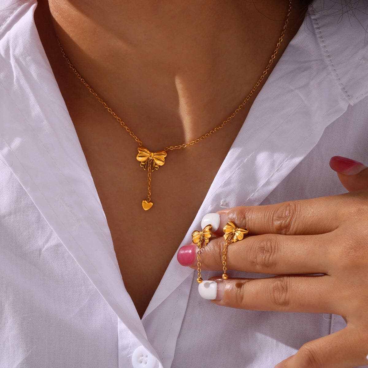 Titanium steel gold bow necklace - Love Salve 