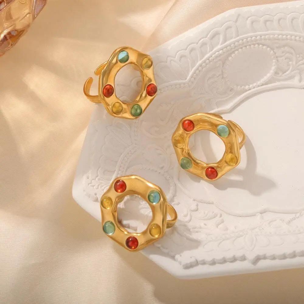 Titanium steel ring with glass bead - Love Salve 