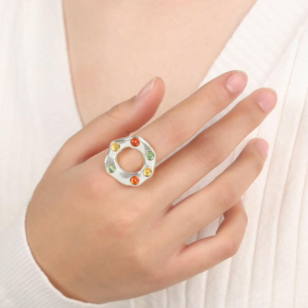 Titanium steel ring with glass bead - Love Salve 
