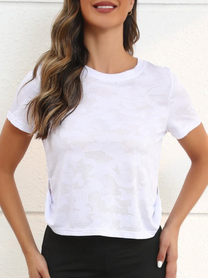 Trendy camo tee with slit design 