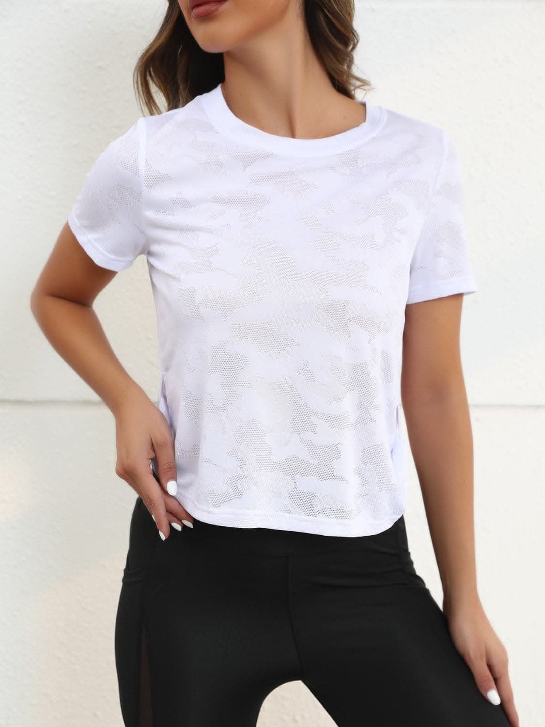 Trendy camo tee with slit design 
