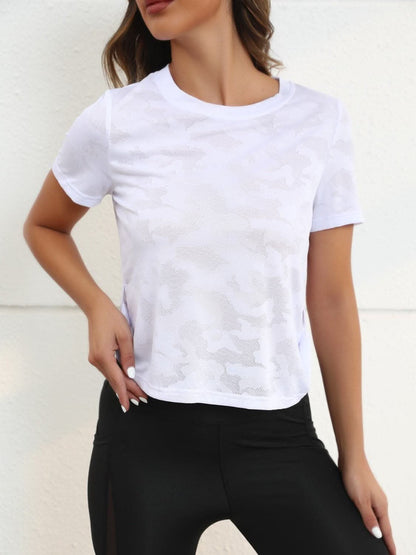Trendy camo tee with slit design 