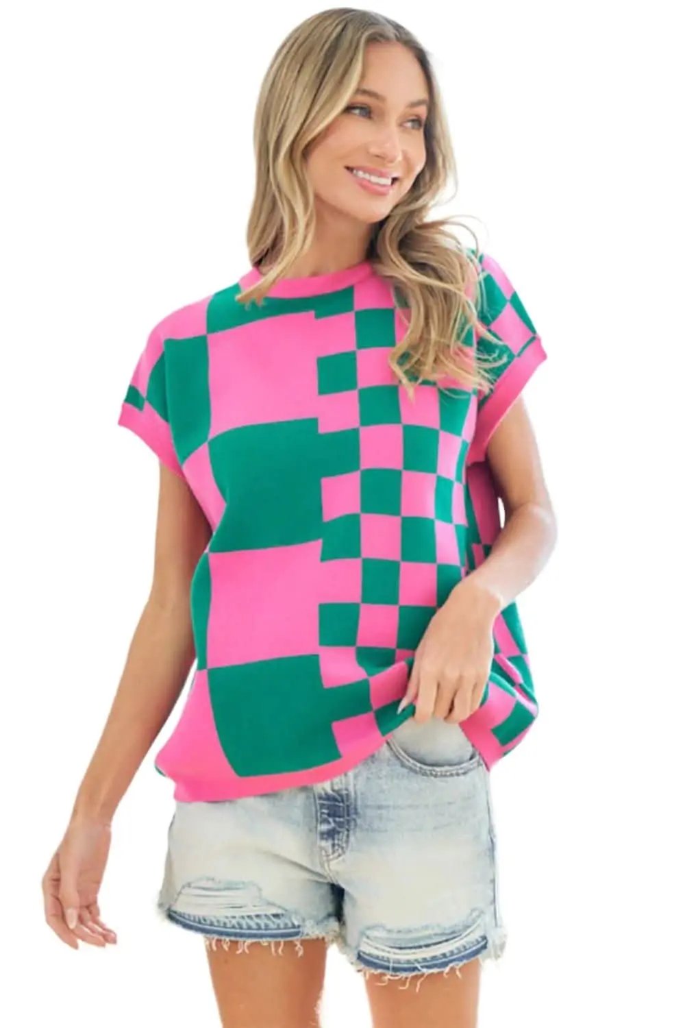 Trendy checkered knit top by First Love - Love Salve 
