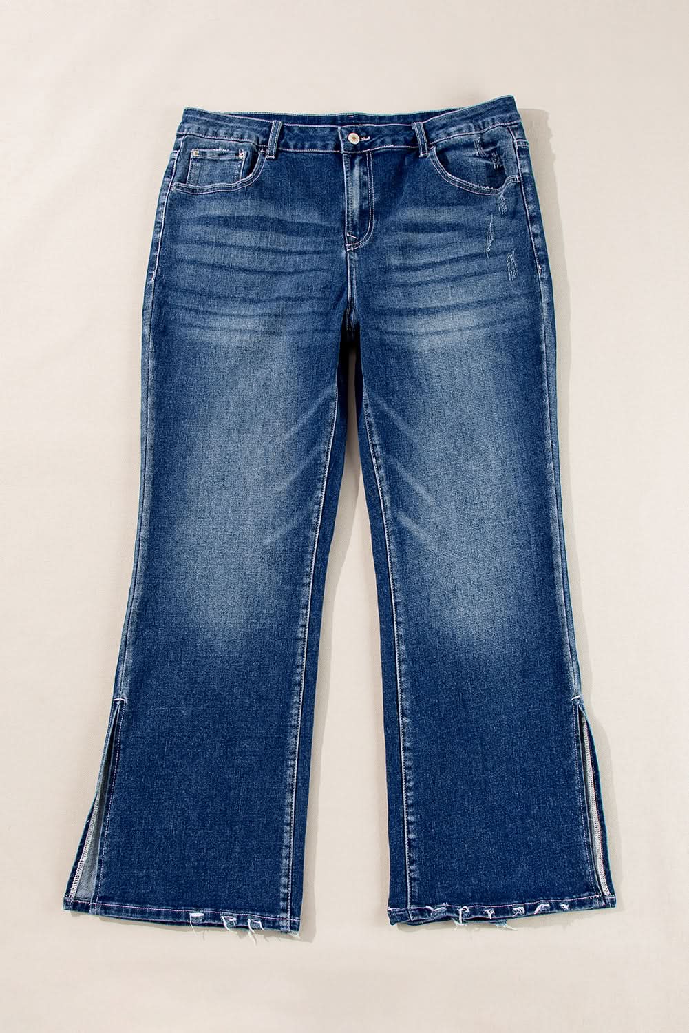 Trendy dirty blue plus size flare jeans 