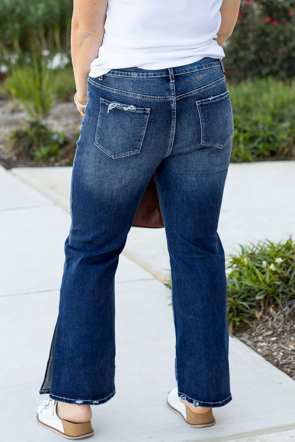 Trendy dirty blue plus size flare jeans - Love Salve 