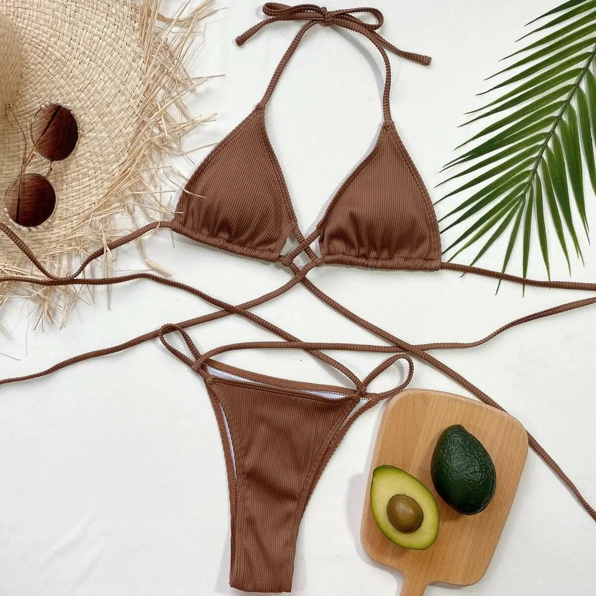 Trendy halter bikini set with high cut bottoms - Love Salve 
