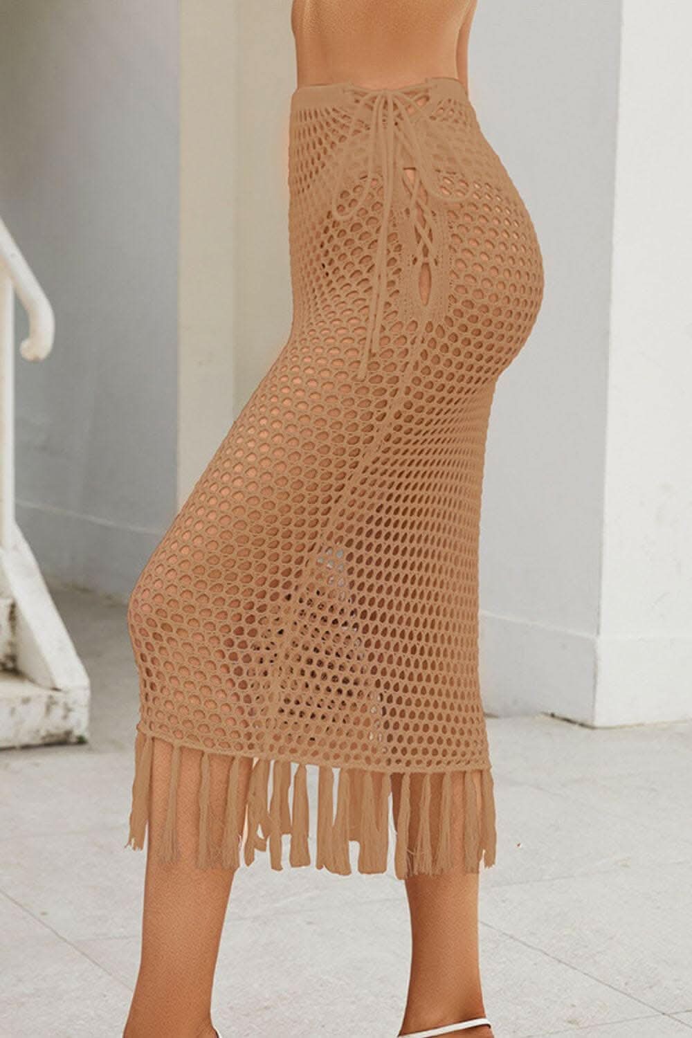 Trendy high waist fringe swim skirt 